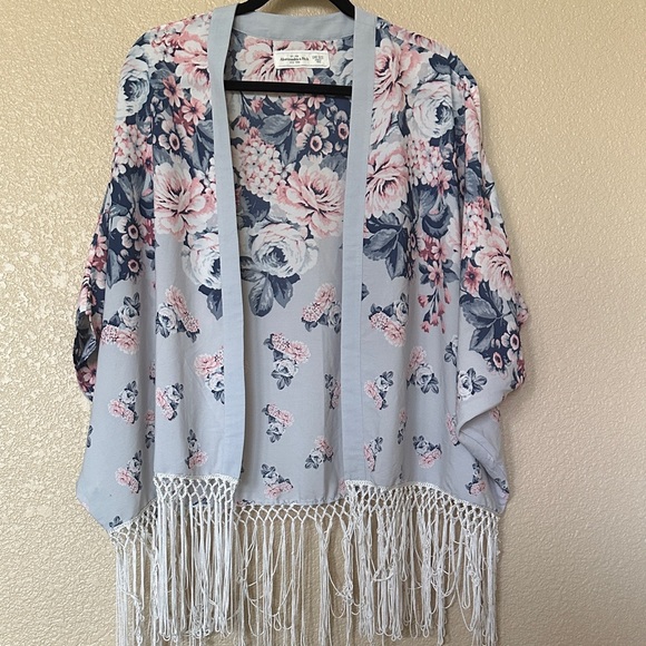 Floral Kimono with Fringe - Picture 1 of 5